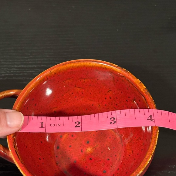 Starbucks 2011 hand-painted red speckled pottery rice bowl with a handle. - Picture 6 of 7